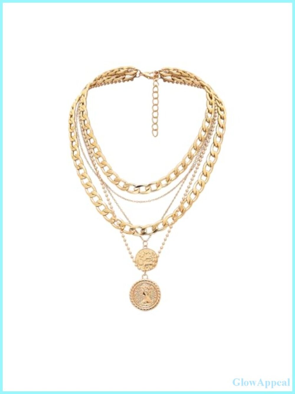 Gold Layered Stack Necklace Pearl Coin Pendant Women Jewelry